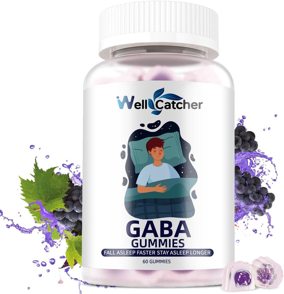GABA doplněk Gummies 500 mg: Žvýkací GABA L-theanine dodatek Gummies pro dospělé děti non melatonin spánková pomoc klid mysl s 5-HTP pro stres Relief Zzz Lepší cukr zdarma Grape Flavor 60CT