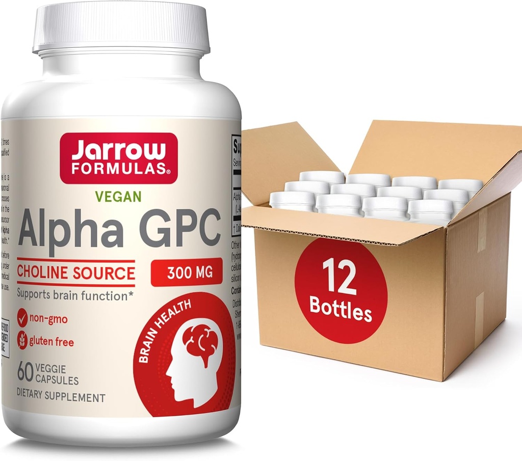 Jarrow Diplomas Alpha GPC, 300mg, Dietní dodatek, mozkové doplňky pro dospělé, 60 Veggie Kapsle, 30 denní dodávka (PACK OF 12)