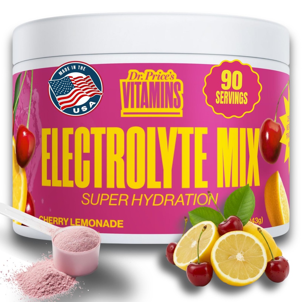 Dr. Price Electrolyte Mix 124; Sugar- Free Hydration Powder s 72 + Stopy Minerály 124; No Cukr, Fast- Rozpouštění Electrolytes Powder Packets 124; Cherry Lemonade, 90 Servings