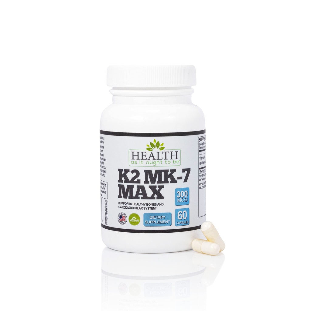Zdraví, jak by to mělo být vitamin K2 MK7 MAX Extra síla 300mcg Supplemeny 124; Soy Free, osvědčená biologická dostupnost a bezpečnost 124; 60 Kapsle