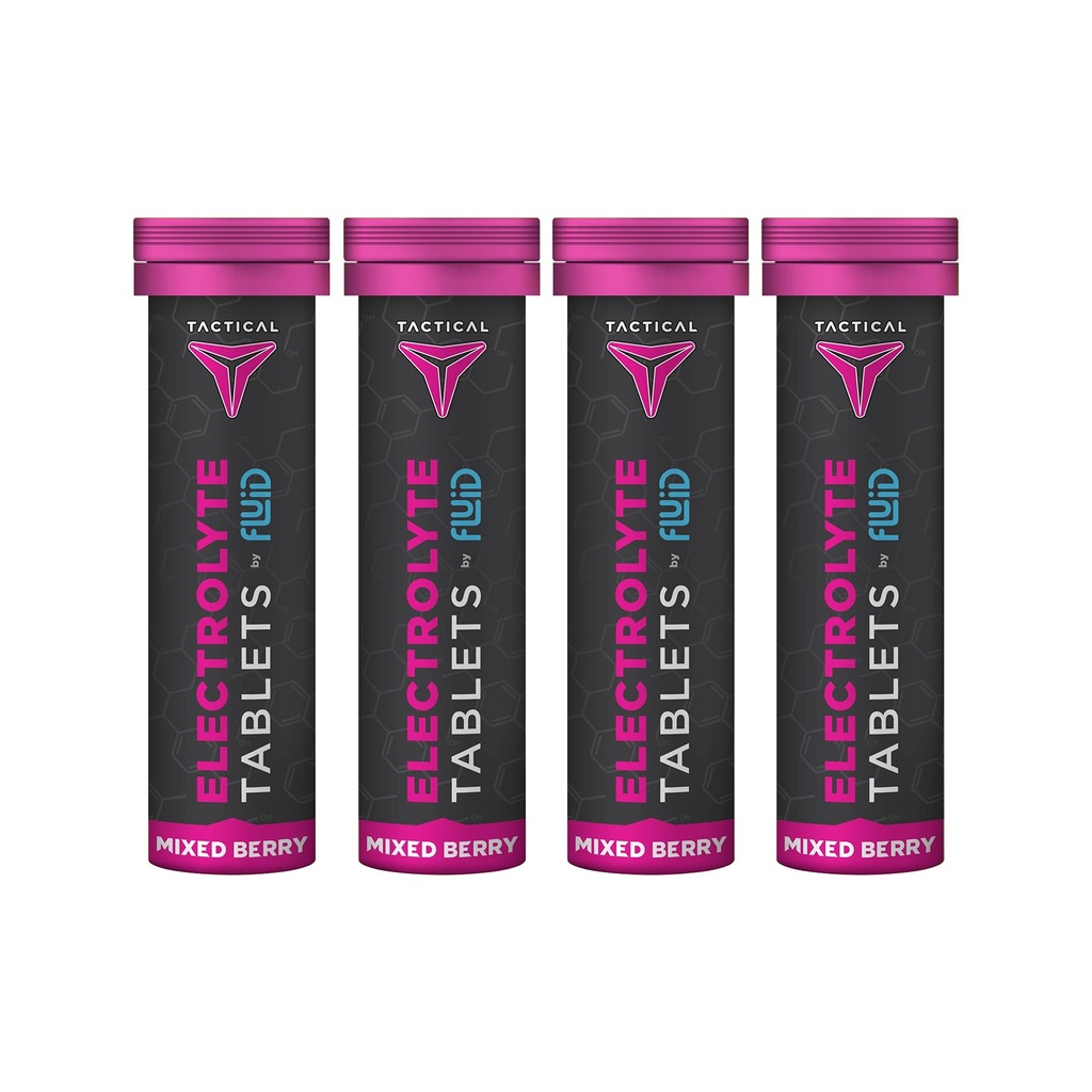 Tablety s tekutinou Tactical- Effervescentní hydratační tablety, Electrolyte Replacement & Dehydratační prevence, 4 balení, 40 porcí (Smíšené Berry)