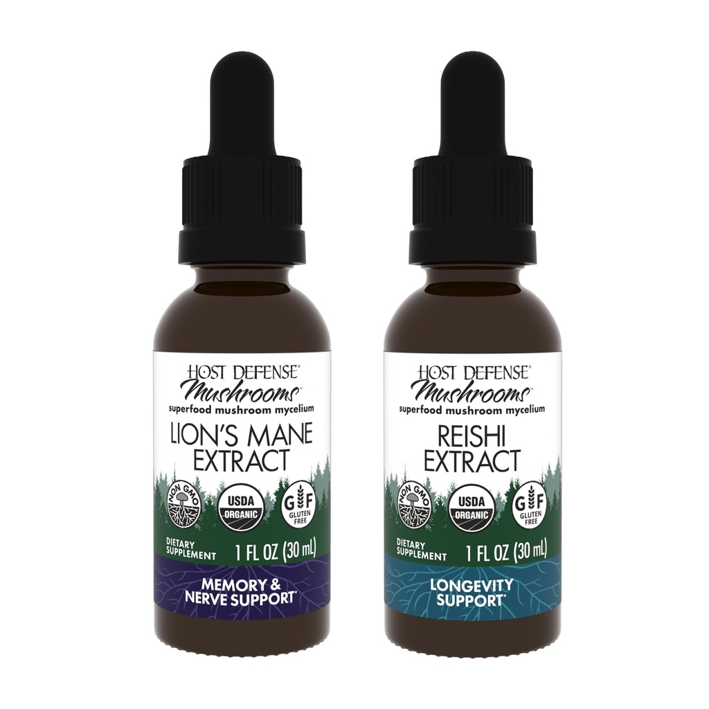 Hostitelské obranné pouzdro s Lion 's Mane Extract, 1 fl oz & Reishi Extract, 1 fl oz - Podpora zdraví mozku, paměti a zaměření - Podpora srdce a imunitního zdraví *