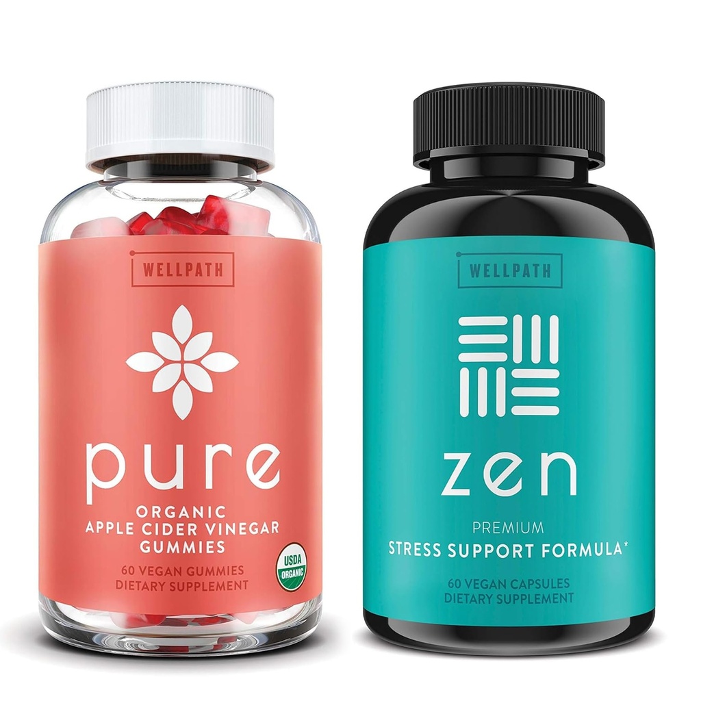 WellPath čistý jablečný ocet s Matkou Gummies & Zen Mood Supplies Bundle - Detox & Clime Energy Kombinace, Vegan, 60 Cts Každý