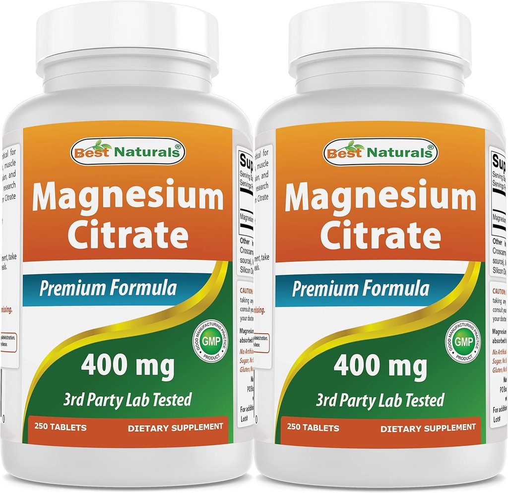 Nejlepší Naturals Magnesium Citrát (Citrato de Magnesio) 400 mg 250 tablet (400 mg elementárního hořčíku na 2 tablety) (2)