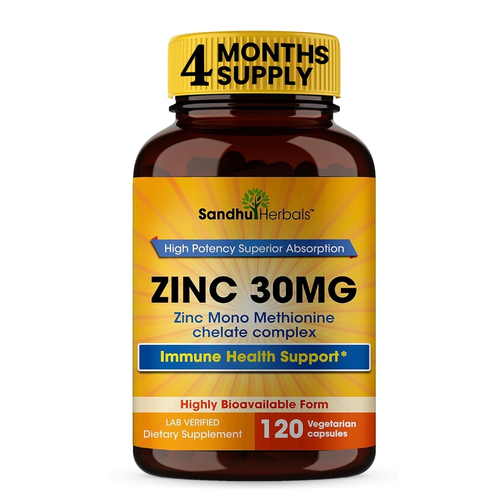 SandHUHERBALS Zinkový 30mg Kapsle pro muže a ženy 124; 120 Počet (balení po 1) 124; Zinkové doplňky pro imunitní a antioxidační podporu 124; Zink 30 mg dodatek podporuje zdraví pokožky