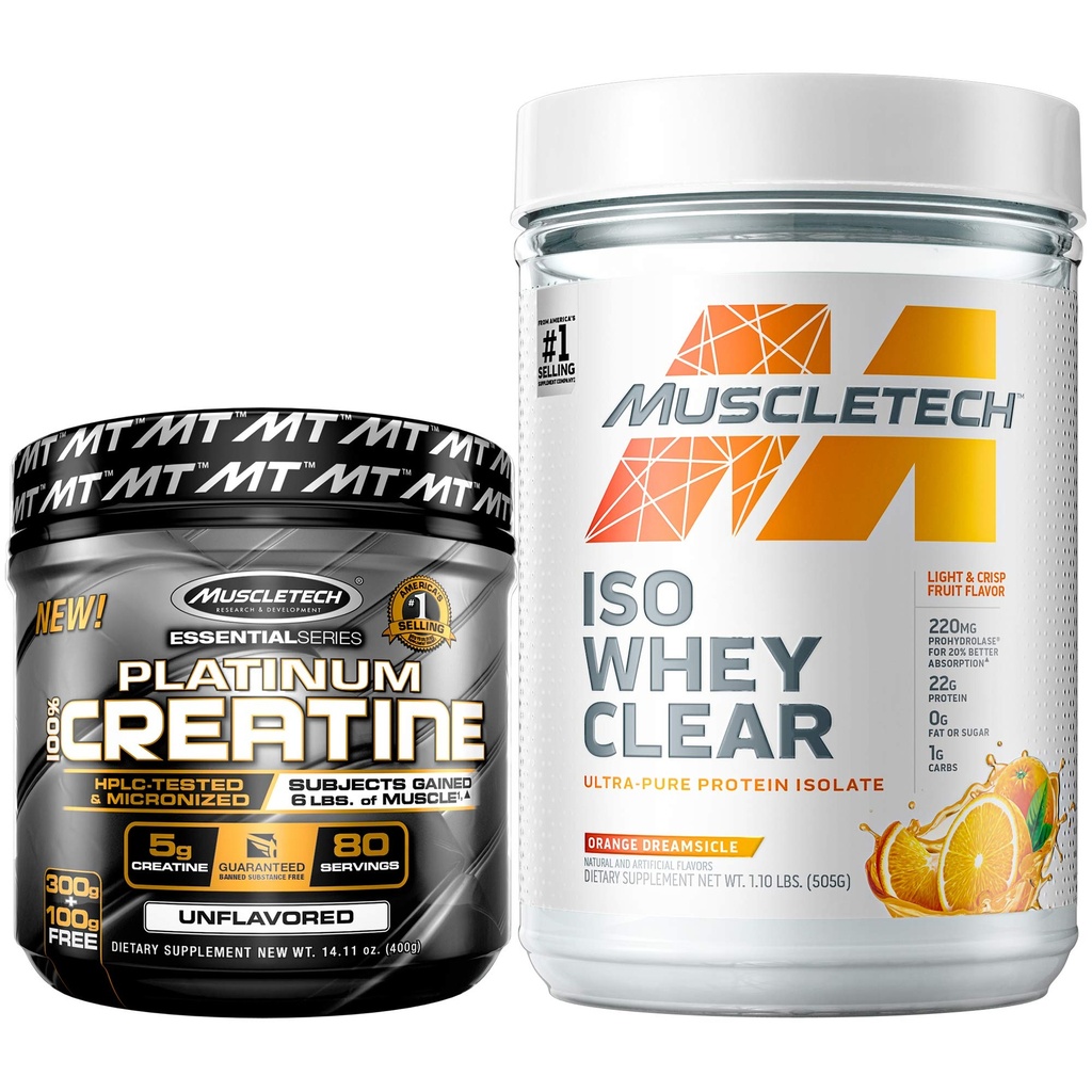 MuscleTech Creatine + Syrovátkový protein Isolate Bundle Platinum Creatine Iso Whey Clear, Orange