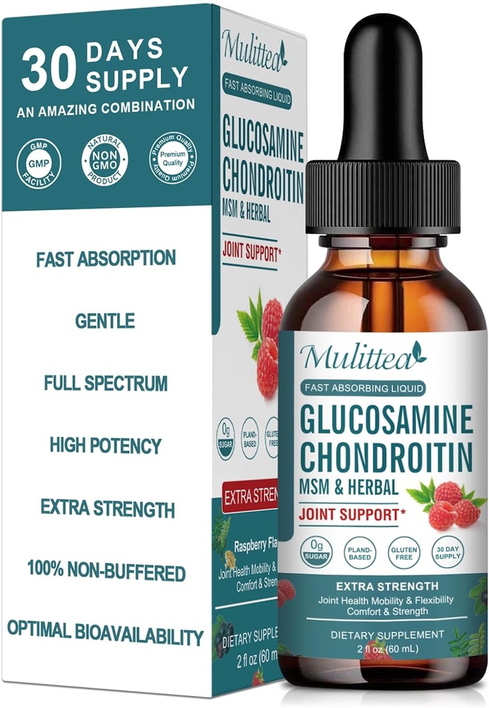 Glucosamine Chondroitin MSM Liquid Drops-w / Elderberry, Boswelia & Hyaluronic Acid- Extra Strength Supplementary for Mobility, Flexibility & Bones, High Absorption, 60ml (2 fl oz)