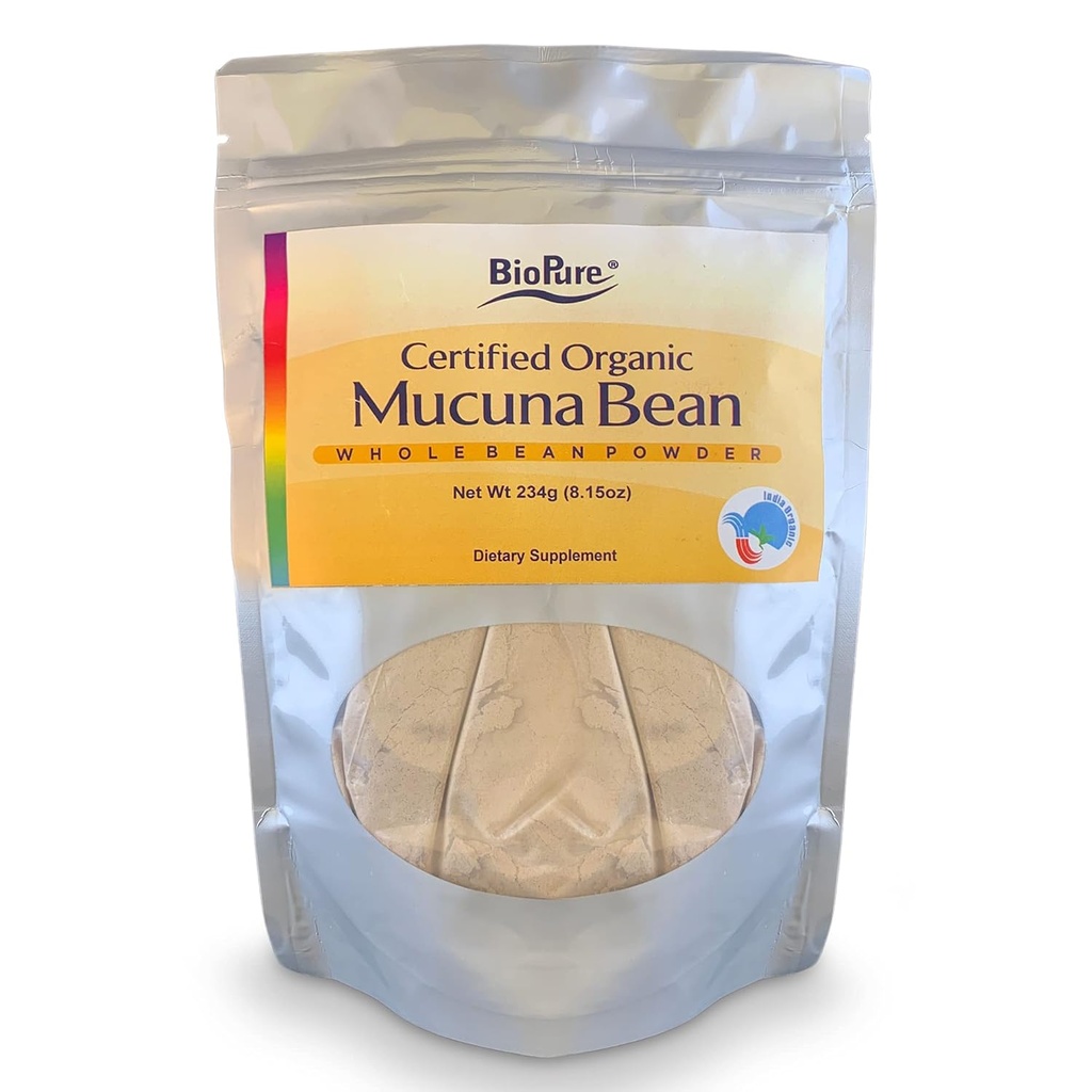 BioPure Certified Organic Mucuna Bean Powder - Přírodní Nootropic & Adaptogen Dodatek s Dopamin & Serotonin na podporu zdraví mozku, Tělo je Stress Response, a celkově Wellness - 8.15 oz