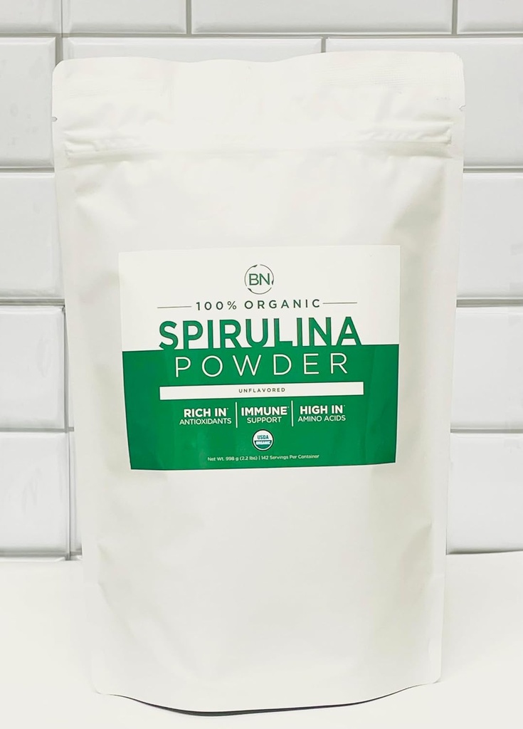 Spirulina Powder Organic 1kg / 2.2lb -285 Servings 3.5g Serving Size - USDA Certified - RAW Nutrient Dense Více než 70% protein per serving - Purest Source Vegan Protein - Superfood