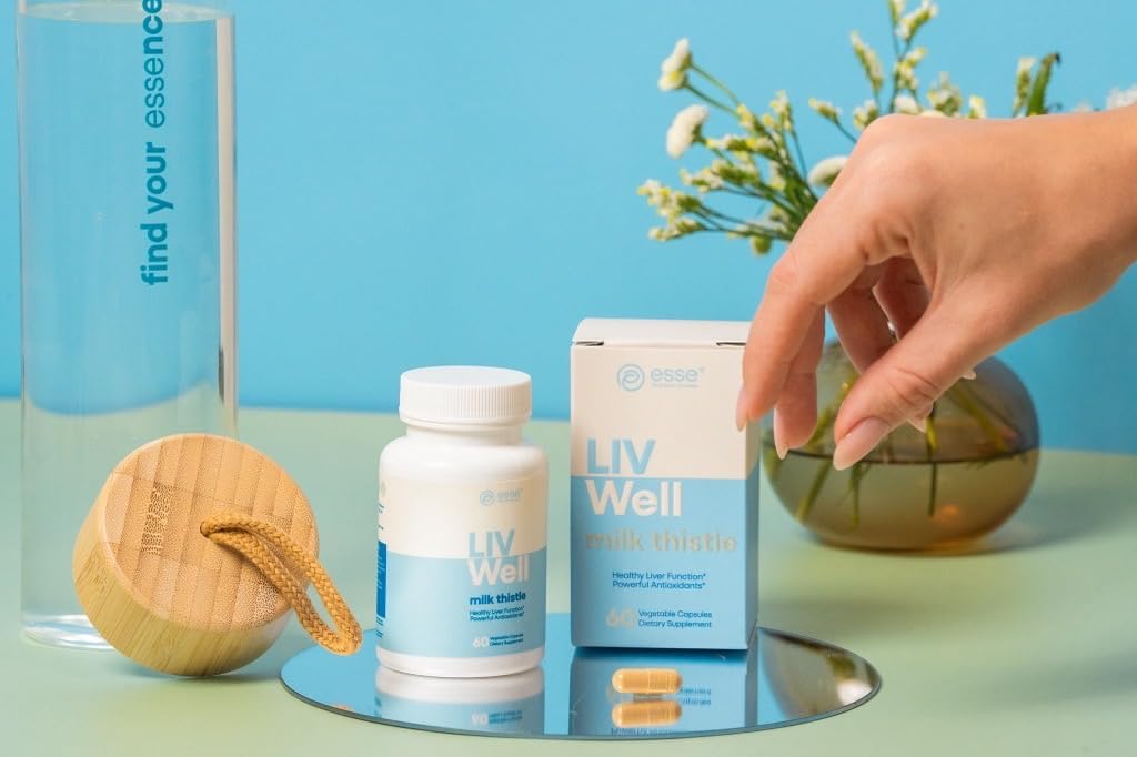 ESSE Vegan Thistle dodatek se Sezame a Artichoque Extract - pokročilé HPLC Testováno na čistotu - 80% Silymarin Thistle pro čištění jater Detox & Opravy Plus Zdravá kožní podpora, 60 Kapsle