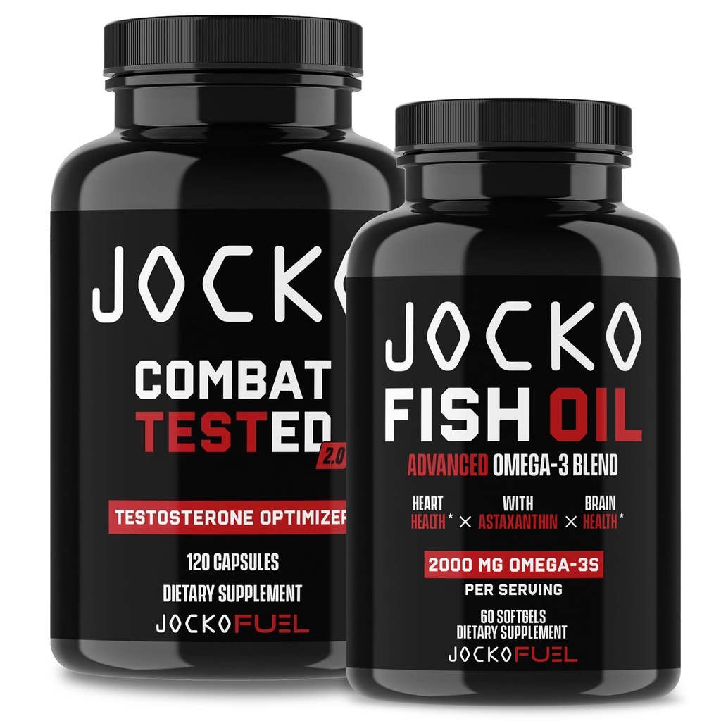 Jocko Palivové doplňky Bundle - Testovací posilovač pro muže + Omega 3 Rybí olej (2 Pack) Výkonný antioxidant & Muscle Builder