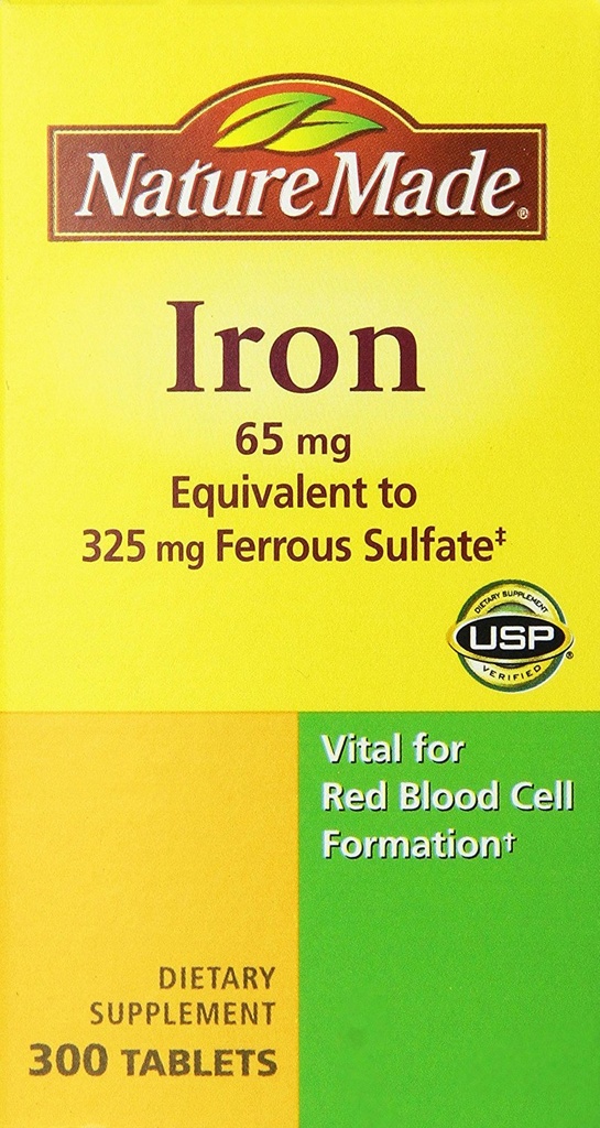 Nature Made Iron 65mg, Ekvivalentní s 325 mg železitého sulfátu - 300 tablet