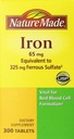 Nature Made Iron 65mg, Ekvivalentní s 325 mg železitého sulfátu - 300 tablet
