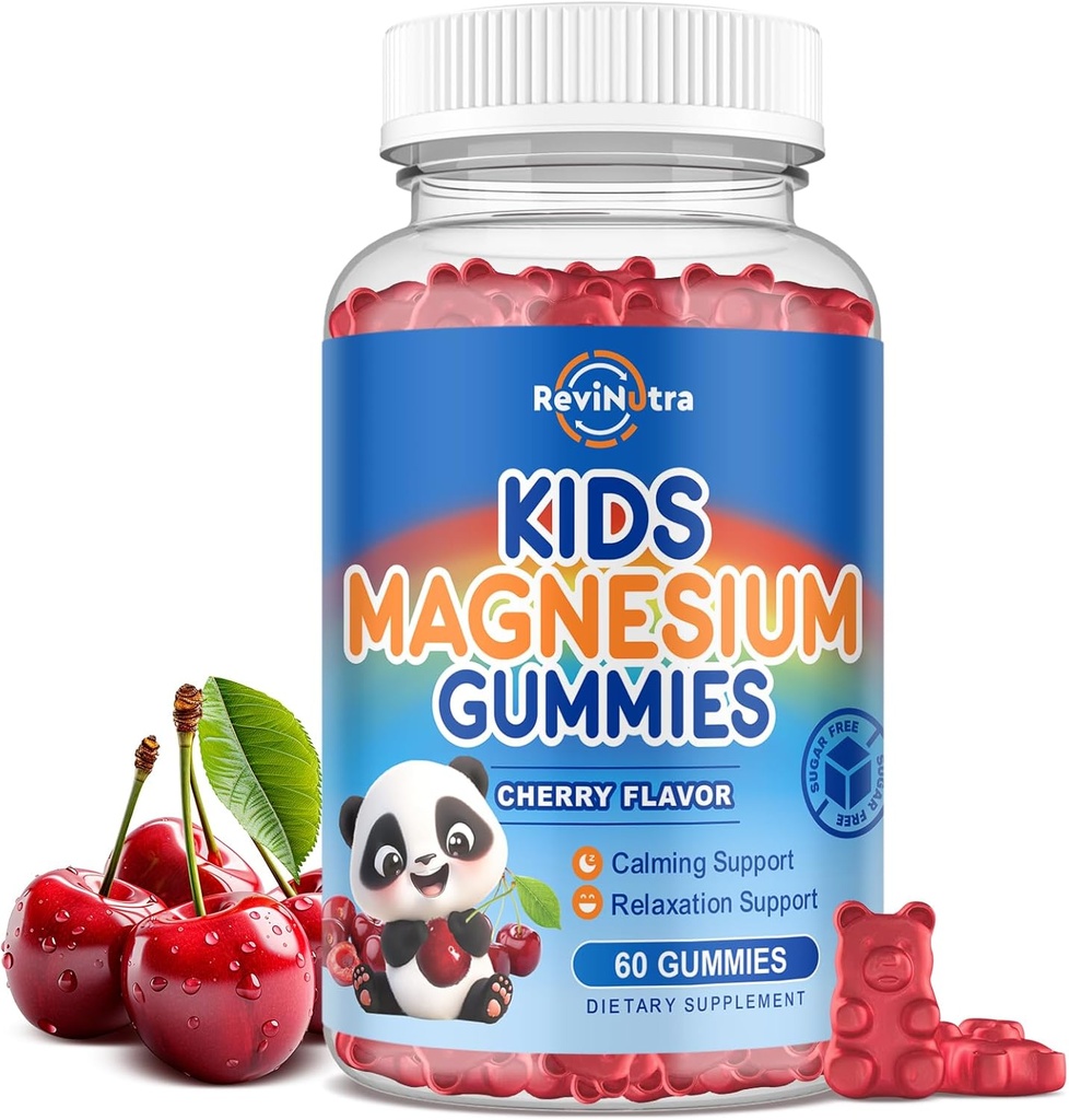 Děti Magnesium Citrátové gumy - Hořčík pro děti a dospělé, klid Magnesium Citrát Supplement Support Sleep, Bone & Muscle Health, Nerve Relaxation - 60 Count Cherry Flavor