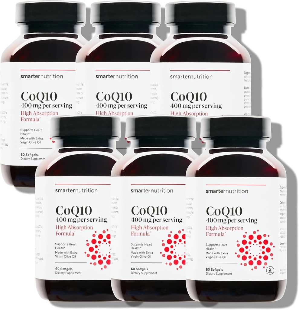 SMARTERNITION CoQ10 400 mg Vysoká absorpce - Přirozeně fermentovaný Ubiquinon w / Organic Cold- Pressed Olive Oil - for Heart Health, Cellular Energy - Non- GMO, Gluten Free - 360 Počet [180- Day Supply]