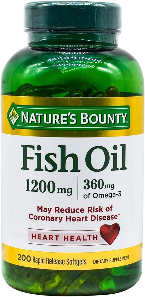 Nature 's Bounty Fish Oil, Podporuje zdraví srdce, 1200 Mg, Rychlé uvolnění Softgels, 200 Ct