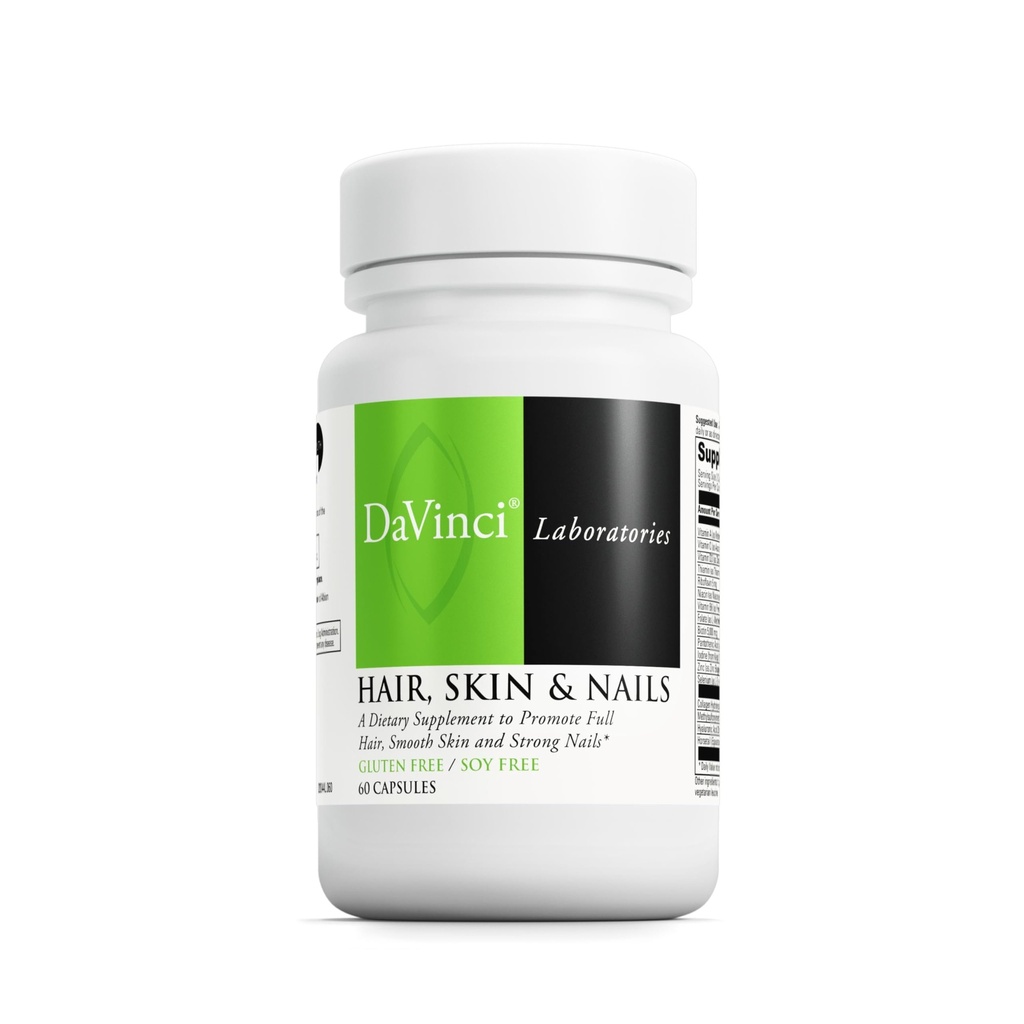 DaVinci Labs Vlasy, kůže a nehty - Dietní dodatek k podpoře hladké, zdravé kůže, silné nehty a zdraví vlasů * - S vitamínem C a D3, Minerály, Biotin, zinek a další - Gluten- zdarma - 60 Kapsle