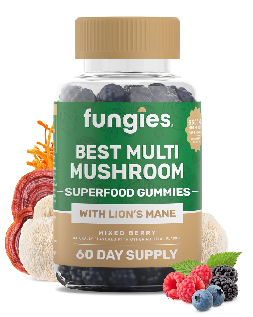 Fungies Multi houbové gumy pro muže a ženy - Houbový dodatek zahrnuje Lví hříva, Cordyceps, Reishi, Chaga, Shiitake, Maitake & Turkey Tail - Gelatin- Free, gluten- Free & Vegan Gummy Vitamíny