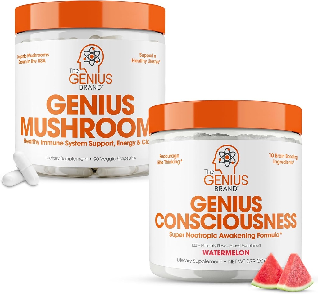 Geniální značka - Nootropní dodatek Bundle - Houba a vědomí - Podporuje imunitní systém, Focus, Energy a Brain Booster