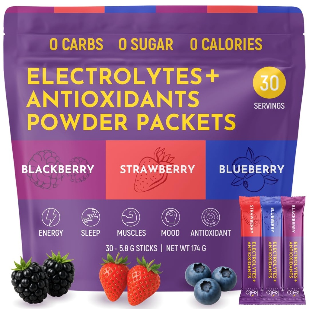 Keto Vitals Berry Electrolytes Powder Packets No Cukr 124; Keto Friendly Electrolytes Travel Packets CLAS124; Variety Individual Stickpacks CLAS124; Energy Drink Mix 124; Zero Calorie CLAS124; Zero Carb (Berry Tříděný, 30)
