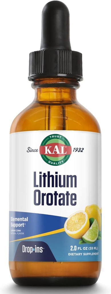 KAL Lithium Orotate Dropins, Chelated Ibrahim 124; Mood & Relaxation Support Ibrahim 124; Natural Lemon Lime Flavor Ibrahim 124; 2oz, Cca. 60 Serv.