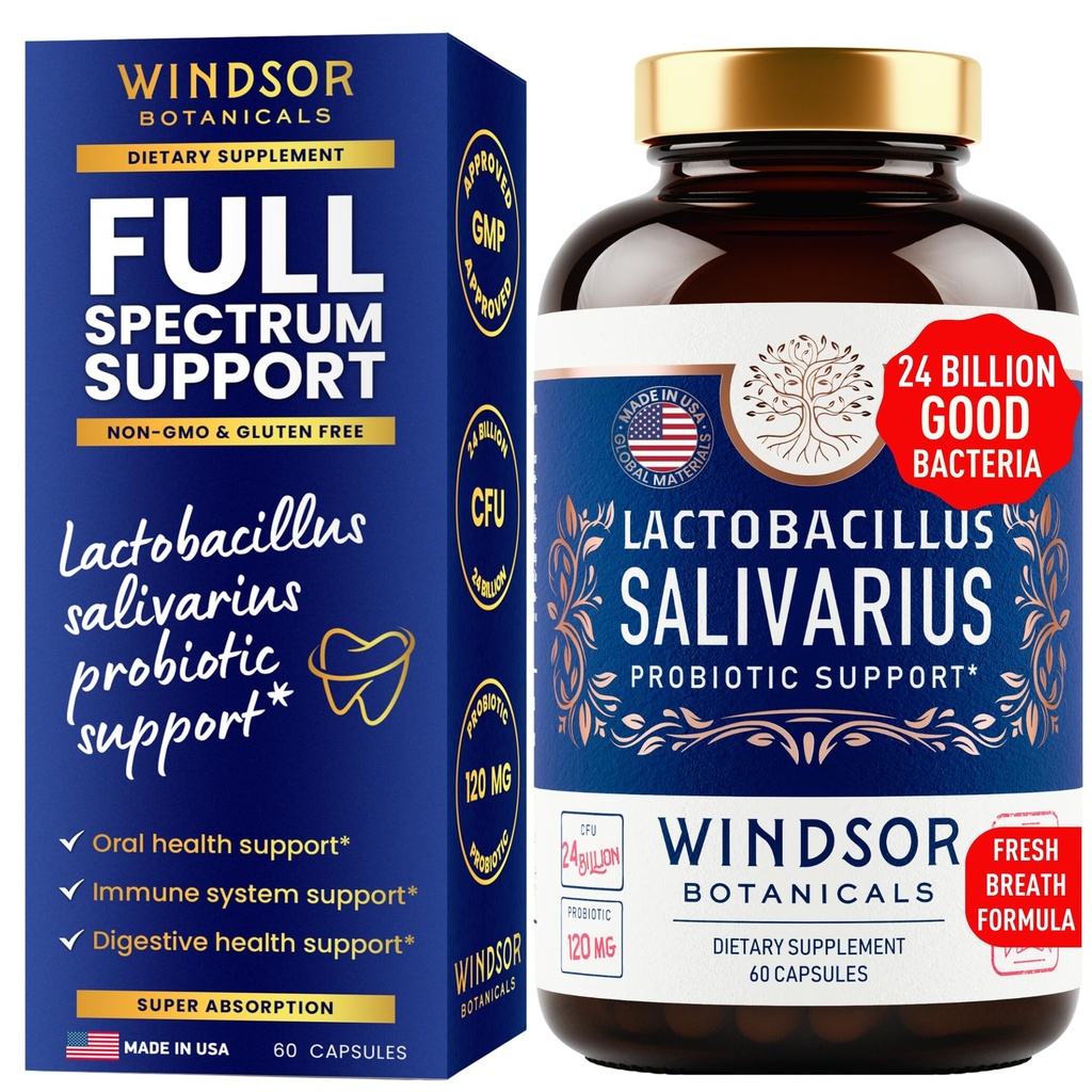 Lactobacillus Salivarius Probiotic - 24bn CFU L Salivarius Zubní probiotika pro zuby a dásně - Zlé dýchání Léčba dospělých, imunitní podpora, Digestivní zdraví - 60 Oral Probiotic Kapsle