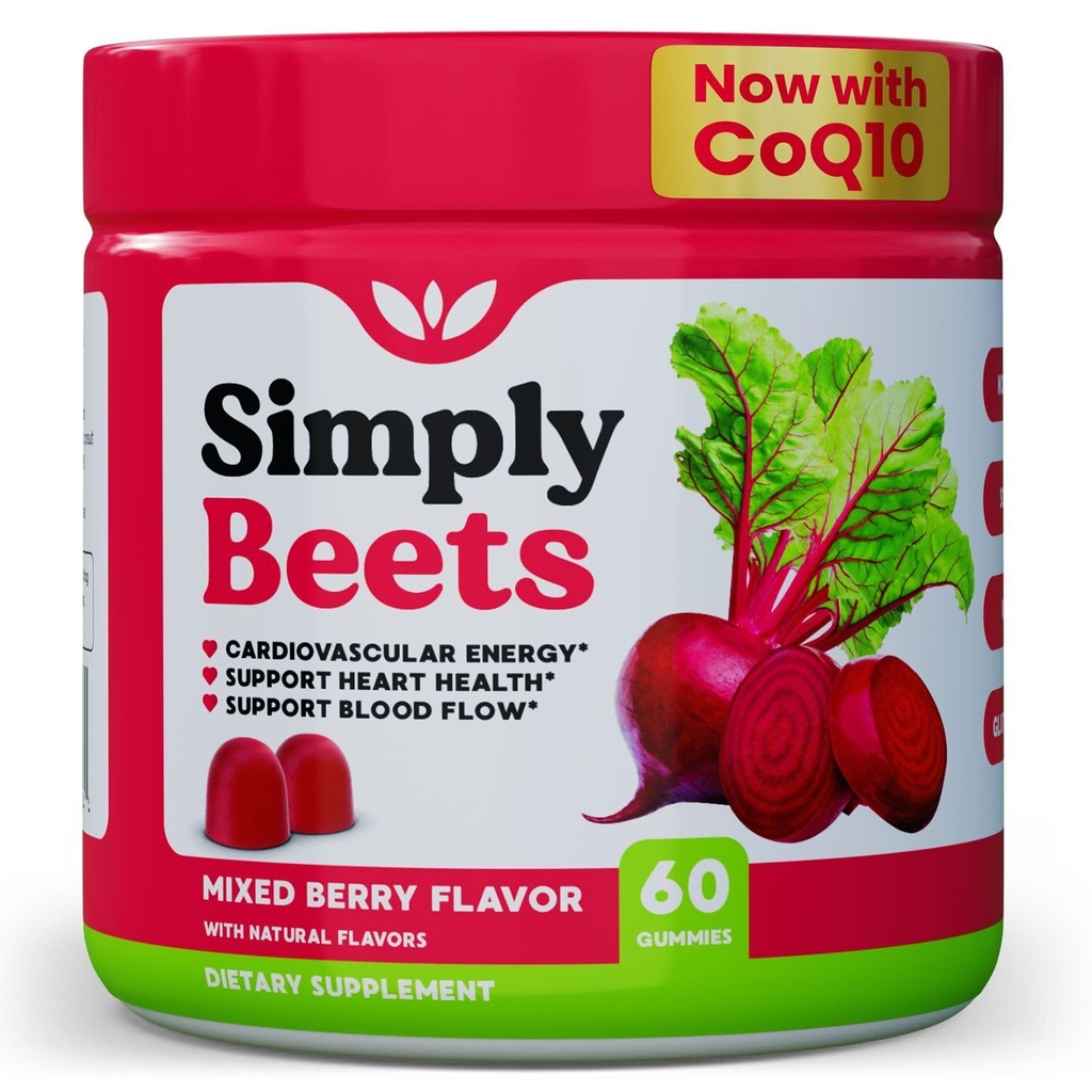 Řepné gumy s CoQ10-Oxid dusnatý a energetický podklad Non- GMO Beetroot Powder & Grape Seed Extract- Natural Mixs Berry Flavor-60 Count