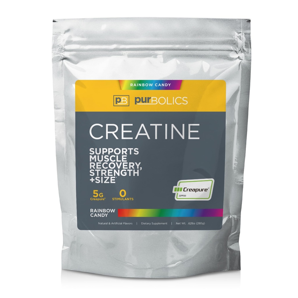 Pumbulika Creapure Creatine Monohydrát, Mikronizované Creatine 5g, Zvýšit výkon a zotavení, Build Strength, Vylepšení čerpadla (50 Služeb, Rainbow Candy)