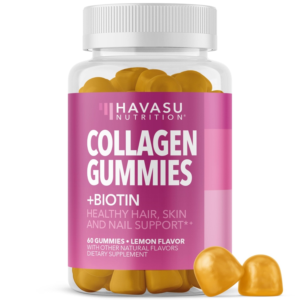 Kolagenové žvýkačky pro ženy a muže s 2500mcg Biotin, zinek, vitamín C & E - Hydrolyzované kolagenové gumy pro vlasy, kůži a nehty - Biotin a kolagenové gumy - Lemon Flavor - 30 Služeb