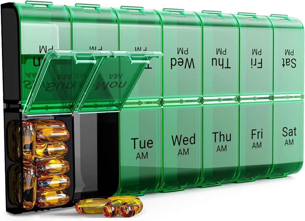 Extra Velký Pořadatel pilulek 2 krát denně, XL 7 den Pill Box AM PM, Jumbo Týdenní Pouzdro Pill, Pořadatel denní noci nadrozměrného lékařství, Držák vitamínu, Velký kontejner na pilulky, Dvakrát denně Pořadatel pilulky