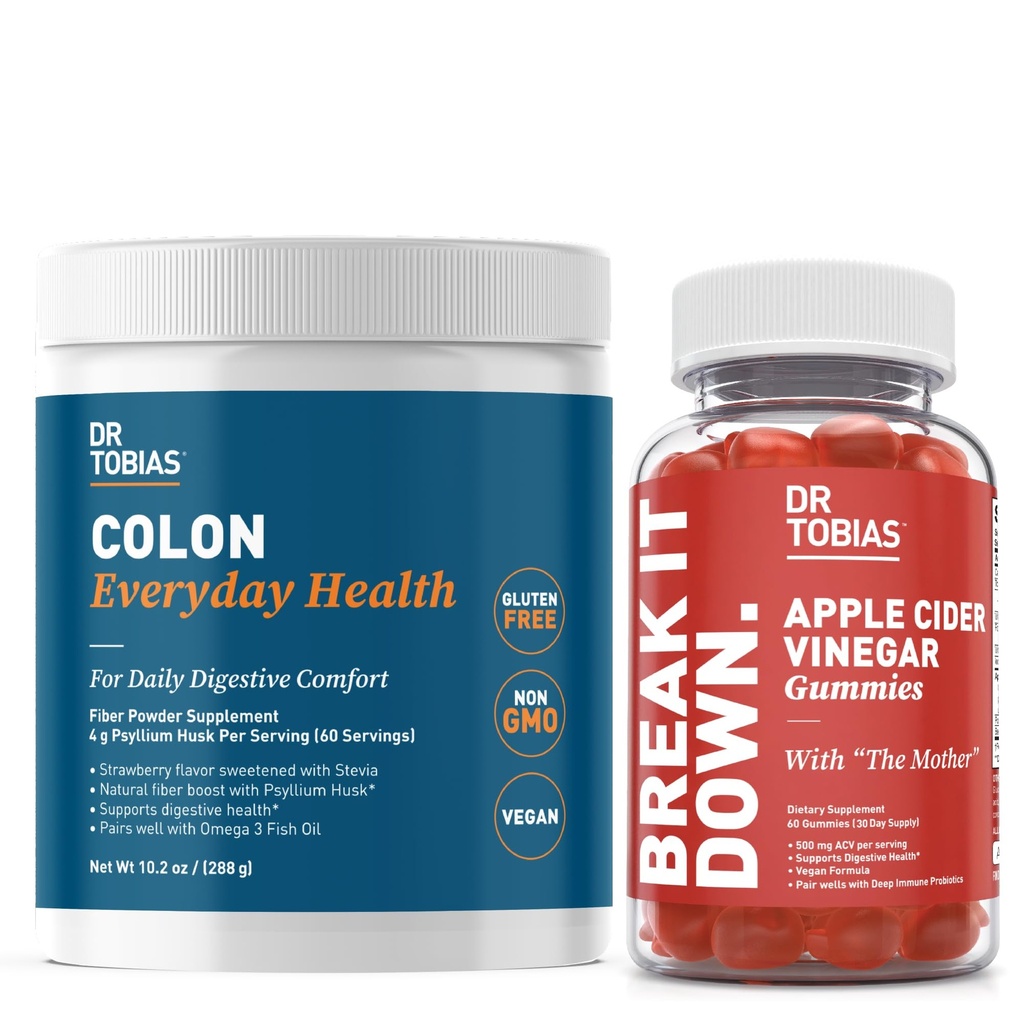 Dr. Tobias Jablečný ocet gumy & Colon Každý den zdraví - Denní stravovací, detox a cleanse podpora s ACV gumy & Psyllium Husk Powder