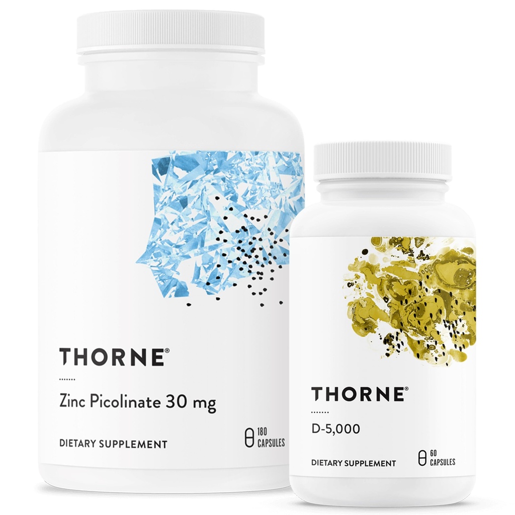 THORNE - Wellness Essentials - Zinek a vitamín D3 Combo pro imunitní a kostní podporu - 60 až 180 Služeb