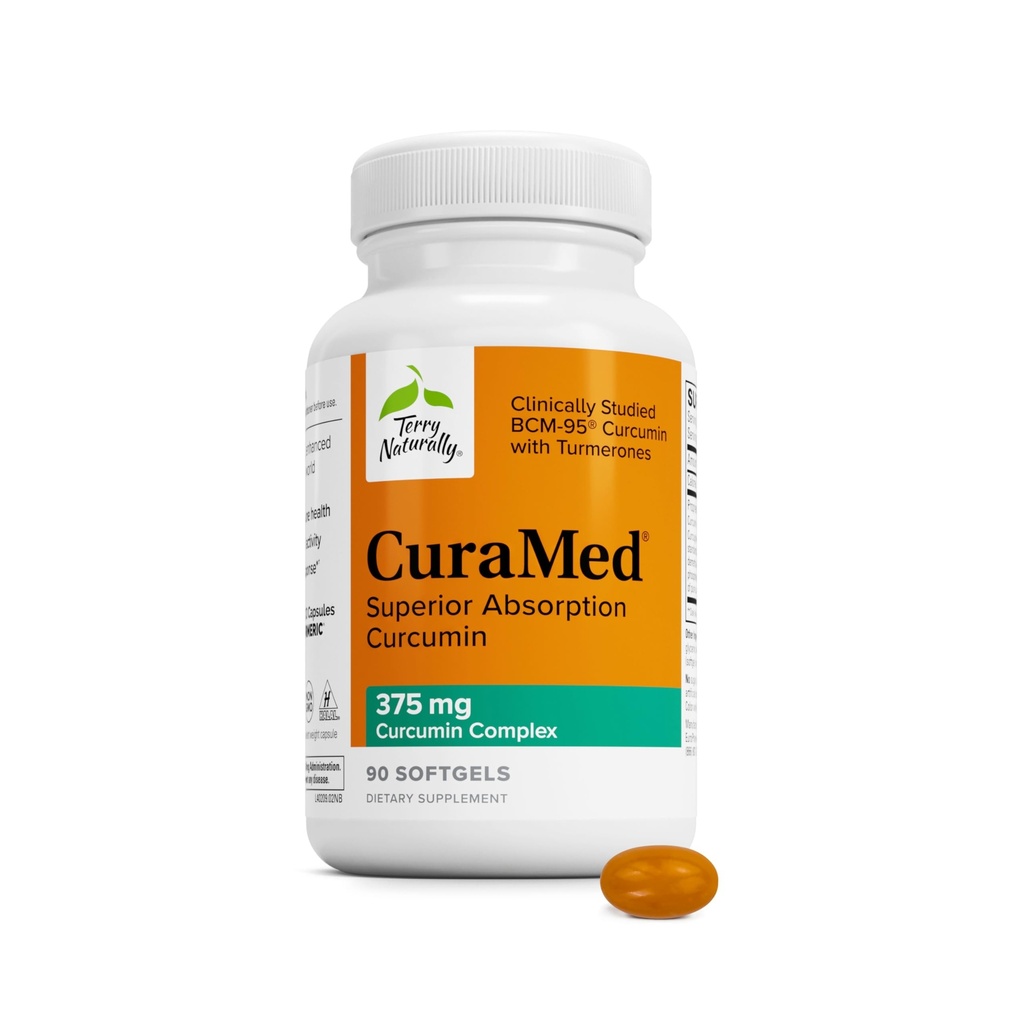 Terry Přirozeně CuraMed 375mg - Antioxidant Supplement for Brain & Imunitary Health Support - Dietní dodatek s kurkuminovým a kurkuminovým esenciálním olejem - Herbal Játra Support - 90 Softgels