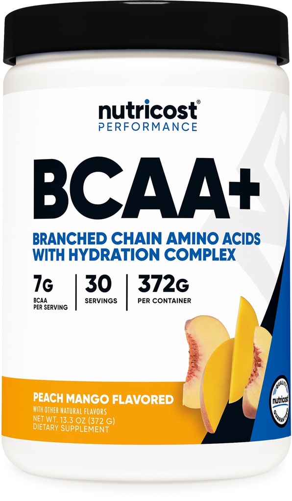 Nutricost BCAA + Hydration Powder (Peach Mango) 30 Servings - Branched Chain Amino Acids with Hydration Complex - Gluten- Free, Non- GMO
