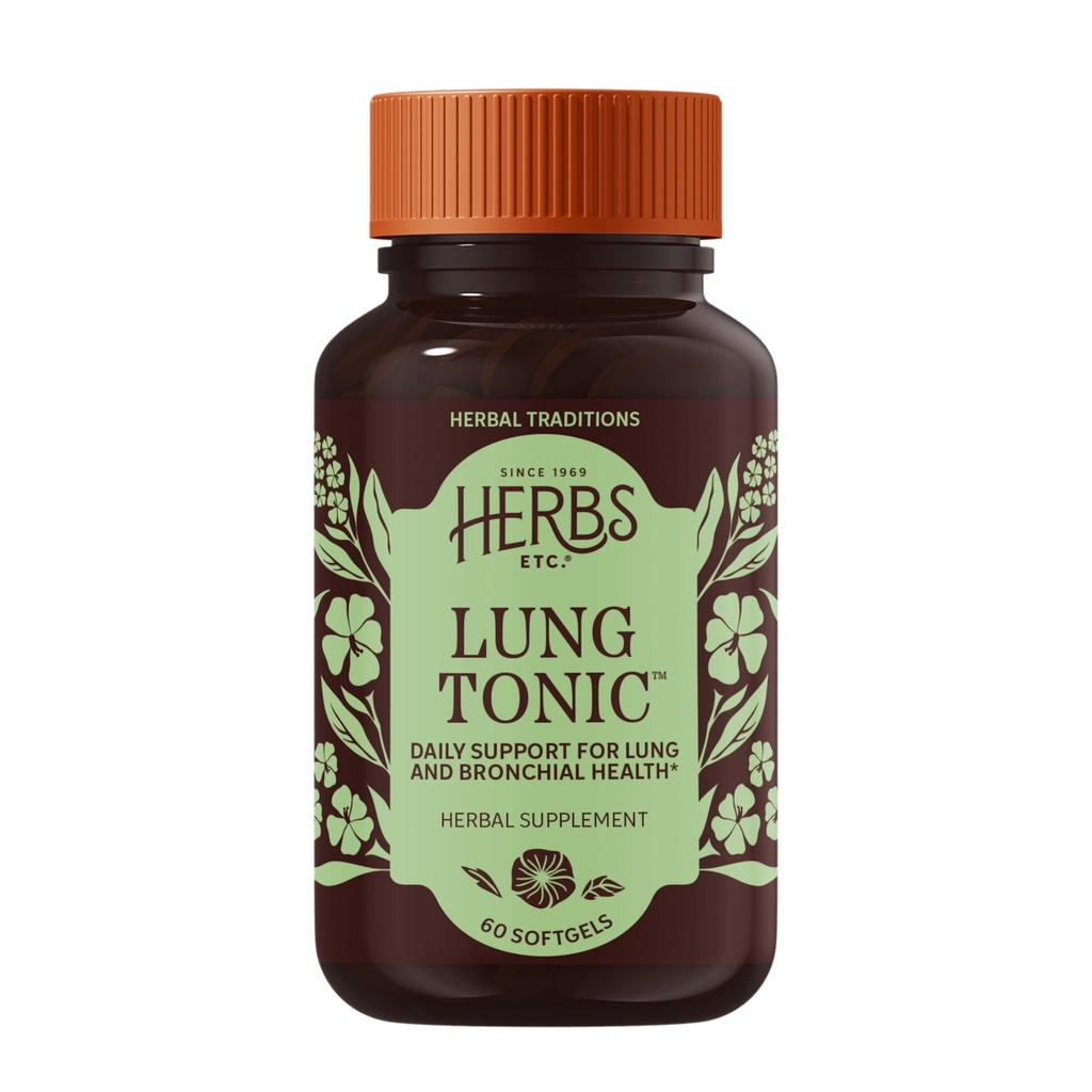 Byliny Etc. Lung Tonic - Lung dodatek pro Bronchial Support - Zdravá dýchací podpora s Mullein, Horehound & Grindelia - 60 Softgels