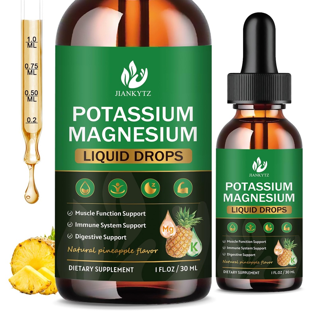 (2 Pack) Draslík Magnesium dodatek pro imunitní zdraví a svalovou podporu, vysoká absorpce, Triple Magnesium Complex s Glycinátem, Taurát, Citrát a draslík, Ananas Flavour, 1 Fl Oz