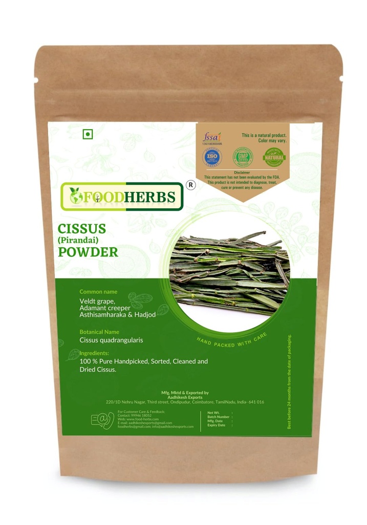 Foodherbess Cisses Quadrangularis Powder 124; 200 GMS / 0, 44 Lbs OF 124; pro Bone Wellness 124; Hadjod Of 124; Pirandai Of 124; Veldt Grape Of 124; Adamant Creeper
