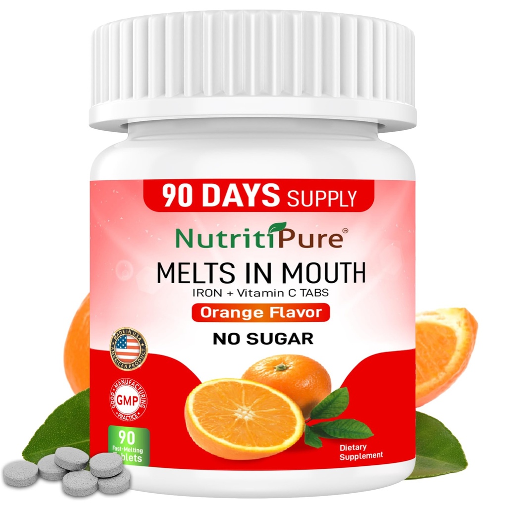 Žvýkací Iron dodatek pro ženy / muže (Karbonyl Iron 18 mg s vitaminem C 30 mg) Tablet v oranžovém Flavor 90 Počet (1)