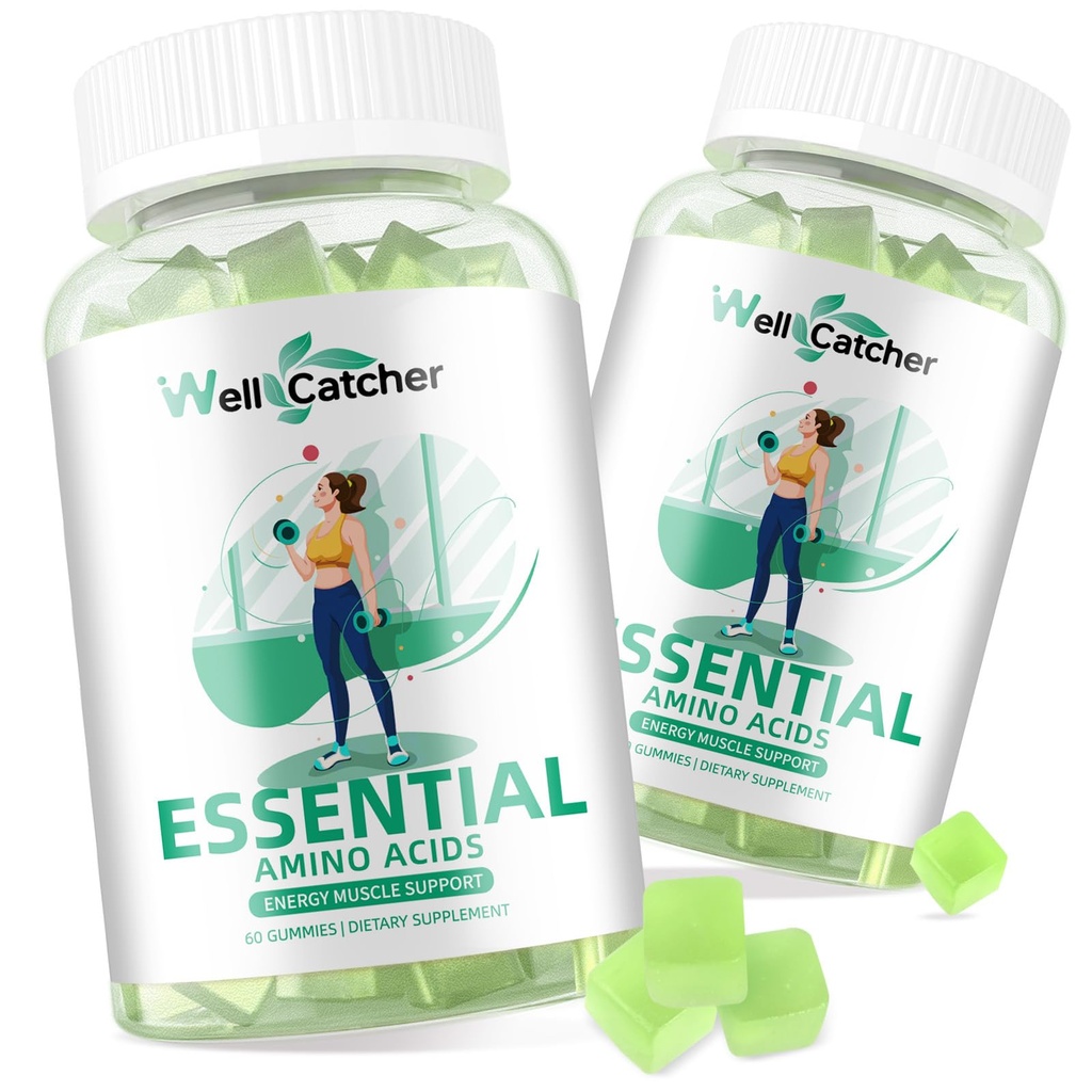 EAA Gummies Essential Amino Acids - 60 dní Dodávka všech 9 esenciální Aminos a všechny Branched- Chain Aminos (BCAA) bez cukru s podporou svalové obnovy energie non GMO Green Apple Flavor