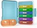 Týdenní porce Organizátor 2 krát denně, 7 dní Pill Box 2 Times, Přenosný pro cestovní pilulky Pouzdro na pilulky / vitamín / rybí olej / léky / doplňky (2x7 Blue + Rainbow)