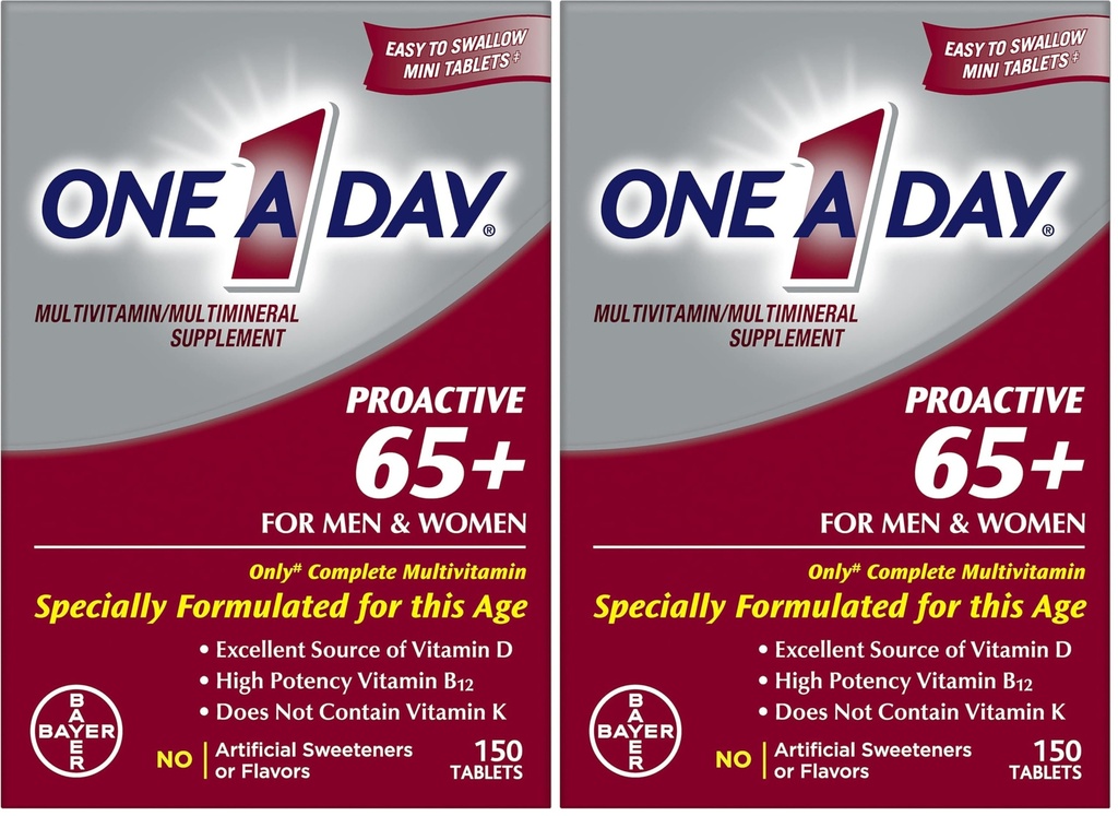 Jeden den Proactive 65 +, Mens & Womens Multivitamin, dodatek s vitaminem A, vitaminem C, vitaminem D, a zinek pro podporu imunitního zdraví *, vápník, kyselina listová & více, Tablet 150 Počet (balení po 2)