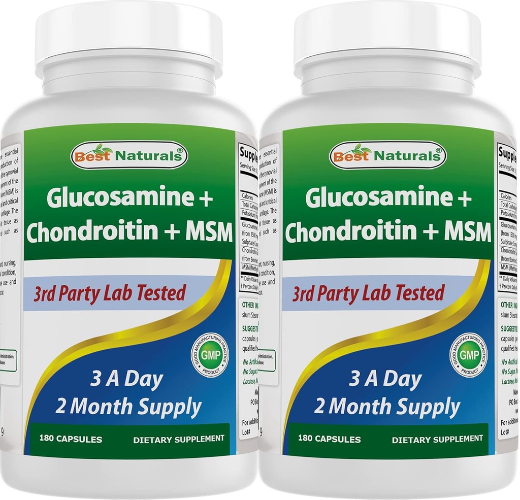 Nejlepší Naturals, Glucosamine Chondroitin a MSM společné doplňky, 2600 mg na jedno podání, (180 Počet (balení po 2))