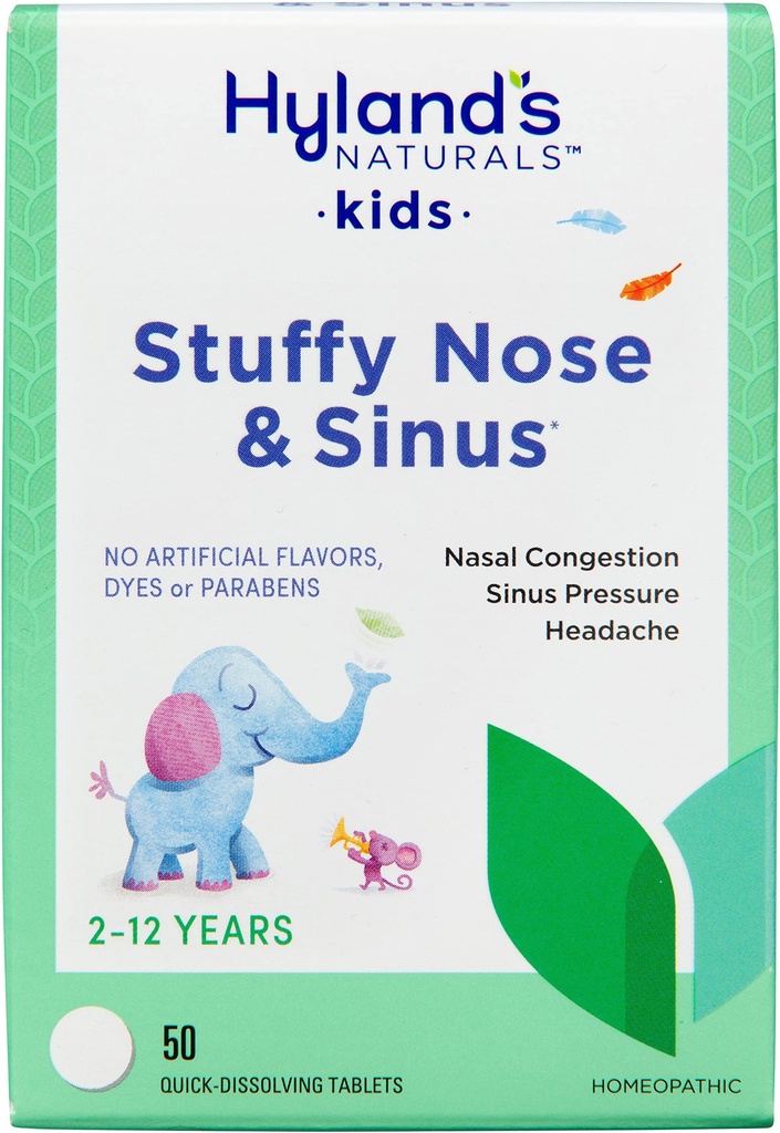 Hylandské děti Stuffy Nose a Sinus Tablety, Studená medicína pro děti věku 2 a více, Bolest hlavy a Nasal Decongestant, Rychlé rozpuštění tablety, 50 Počet