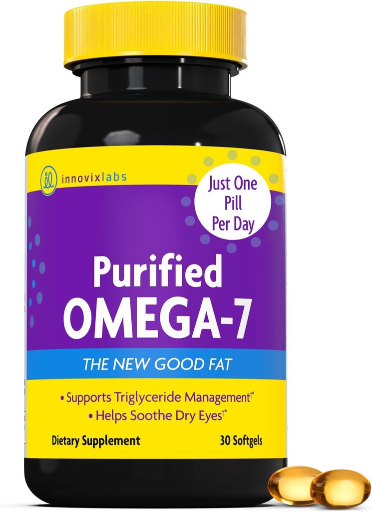 InnovixLabs Purified Omega 7 Dodatek - 210 mg Omega- 7 Palmitolová kyselina, Fish Oil for Metabolism & Triglyceride Support, Essential Fatty Acids, IFOS Schváleno, 30 Softgels