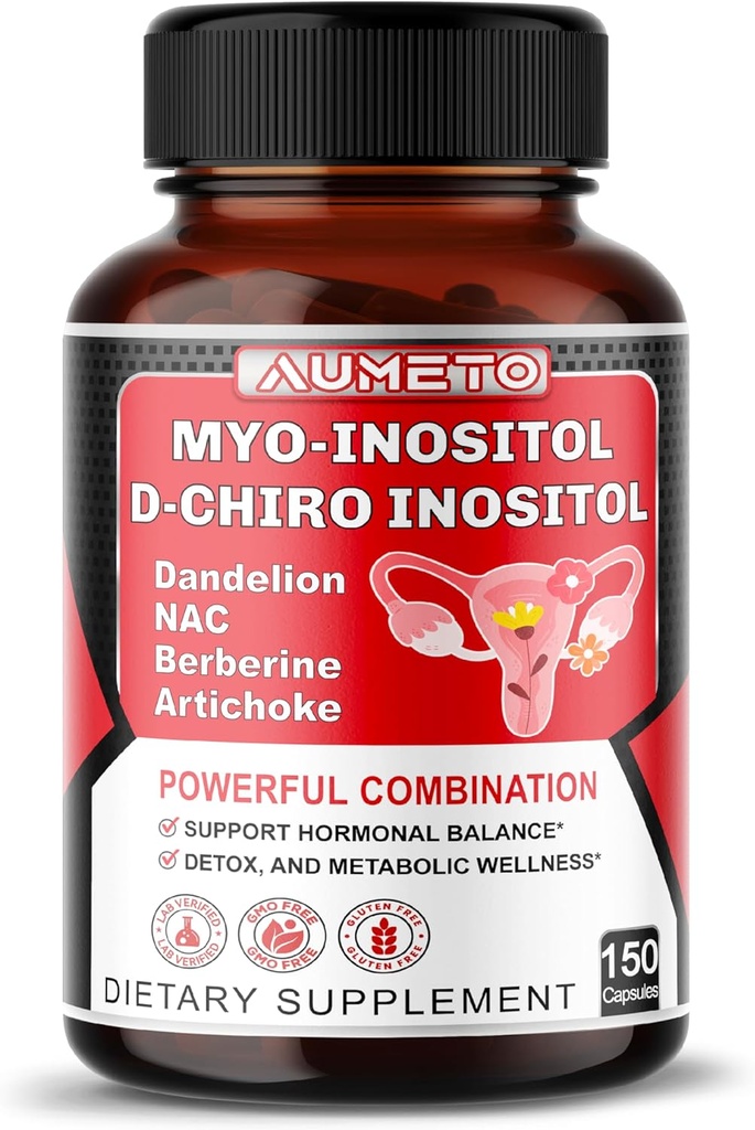 Myo- Inositol + D- Chiro Inositol - 150 Kapsle - s folátem, NAC, Berberine, CoQ10, a Detox Blend - Podpora hormonální rovnováhy & Metabolické Wellness - Non- GMO, gluten- bez