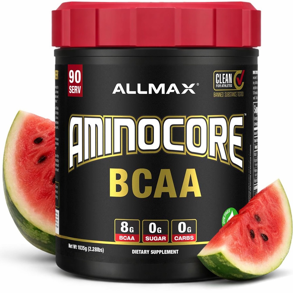 ALLMAX Nutrition AMINOCORE BCAA Powder, 8.18 Grams of Amino Acids, Intra and Post Workout Recovery Drink, gluten Free, Meloun, 945 g