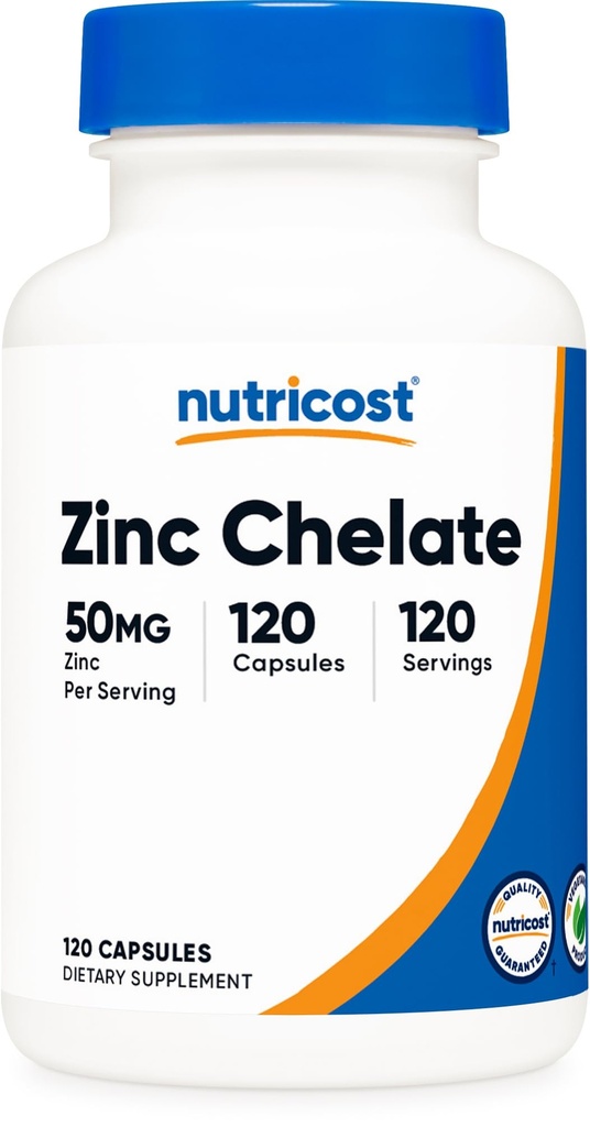 Nutricost Zinek Chelate 50mg, 120 Vegetariánských kapslí - Gluten Free a non-GMO