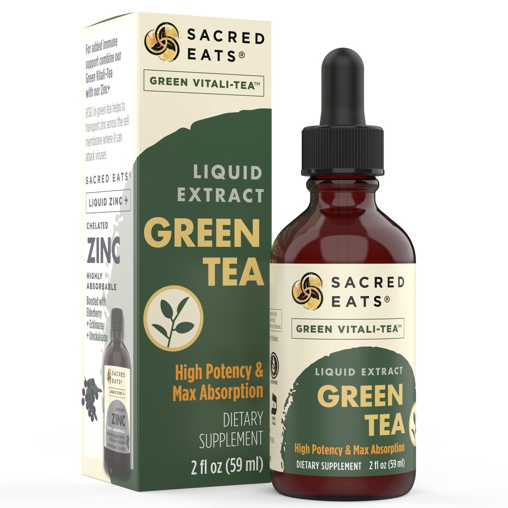 Green Tea Liquid Extract Drops - Imunitní podpora (Antioxidanty & Polyfenoly) Dodatek. Promotes Gentle Energy. Organické přísady, non-GMO, alkohol a gluten zdarma (non-ochucené)