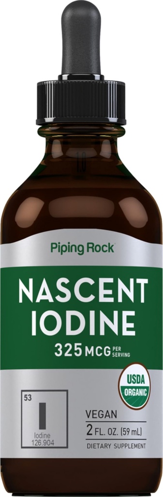 Piping Rock Nascent jód Drops Organic CL124; 2 fl oz CL124; Liquid Vegan dodatek CL124; Non- GMO, gluten zdarma