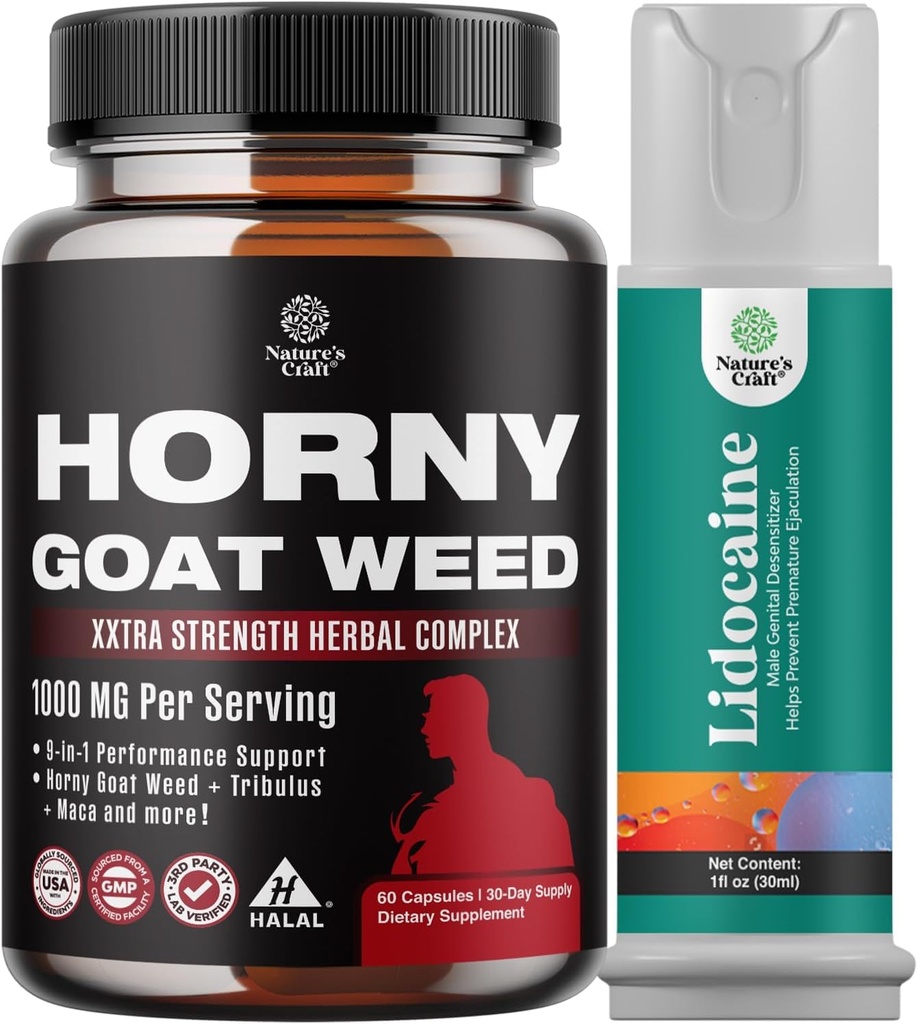 Bundle rohovky Kozí plevel Extract Complex pro muže a ženy Enhanced Energy and Stamina a Black Maca Root Kapsle pro muže - povzbuzující Drive Mood & Energy Booster pro muže